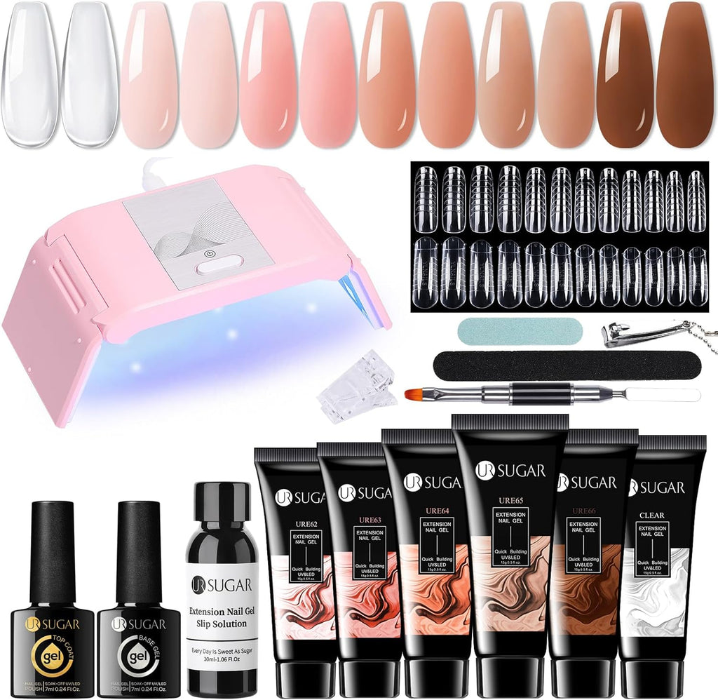 Poly Extension Gel Kit Complet Avec Lampe U V 36W, 6 Couleurs 15Ml Ongle Gel Kit Construction Ongle Tube Lot Ongle Gel Kit Complet Manicure Kit Avec Base Et Top Coat +48 Faux Ongles