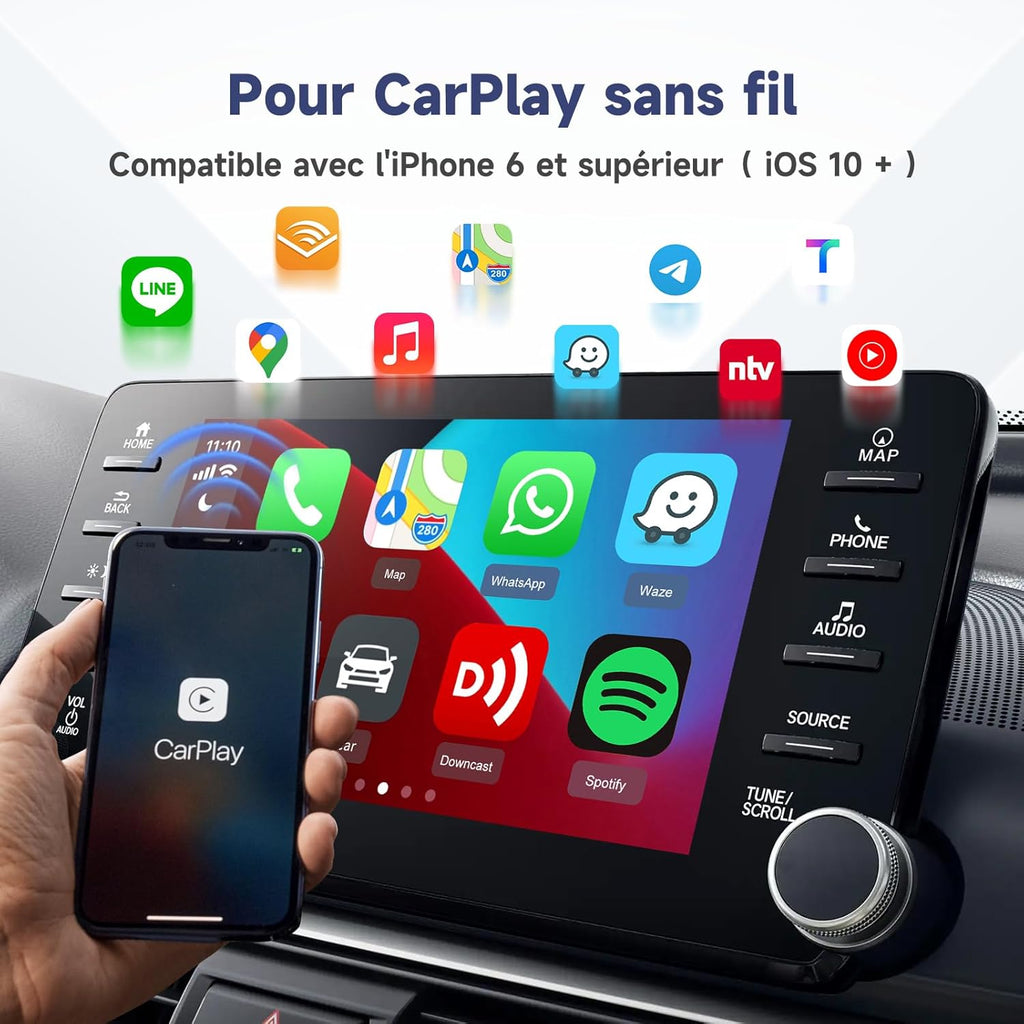 Mini SE Adaptateur Carplay Sans Fil,Convertissez Carplay Filaire En Carplay San Fil,5Ghz Wifi Auto-Connect,Prend En Charge Siri, Musique En Ligne,Navigation,Téléphone