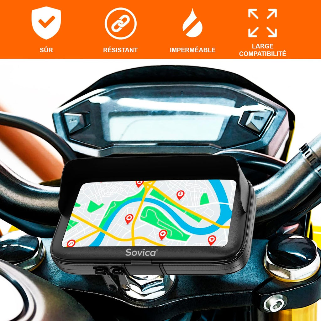 Support Telephone Moto Etanche Sacoche Telephone Moto Avec Visiere Valide Pour Les Smartphones Jusqu'A Un Ecran De 7,5" Valable Pour Les Guidons De Tous Types Porte Telephone Moto