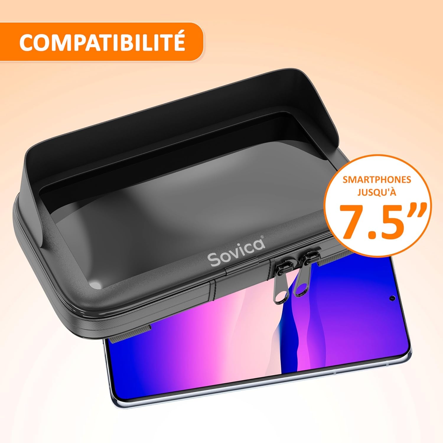 Support Telephone Moto Etanche Sacoche Telephone Moto Avec Visiere Valide Pour Les Smartphones Jusqu'A Un Ecran De 7,5" Valable Pour Les Guidons De Tous Types Porte Telephone Moto