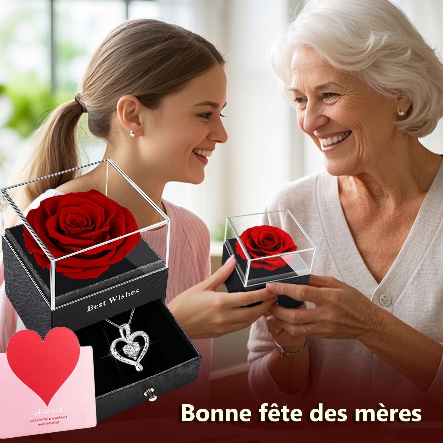 Rose Eternelle Rouge,Femme Boîte De Roses,Fleur Conservée,Rose Stabilisée,Cadeau Pour Elle La Anniversaire Saint Valentin Noël Fête Des Mères Cadeaux Pour Sa Femme Maman Grand-Mère Copine