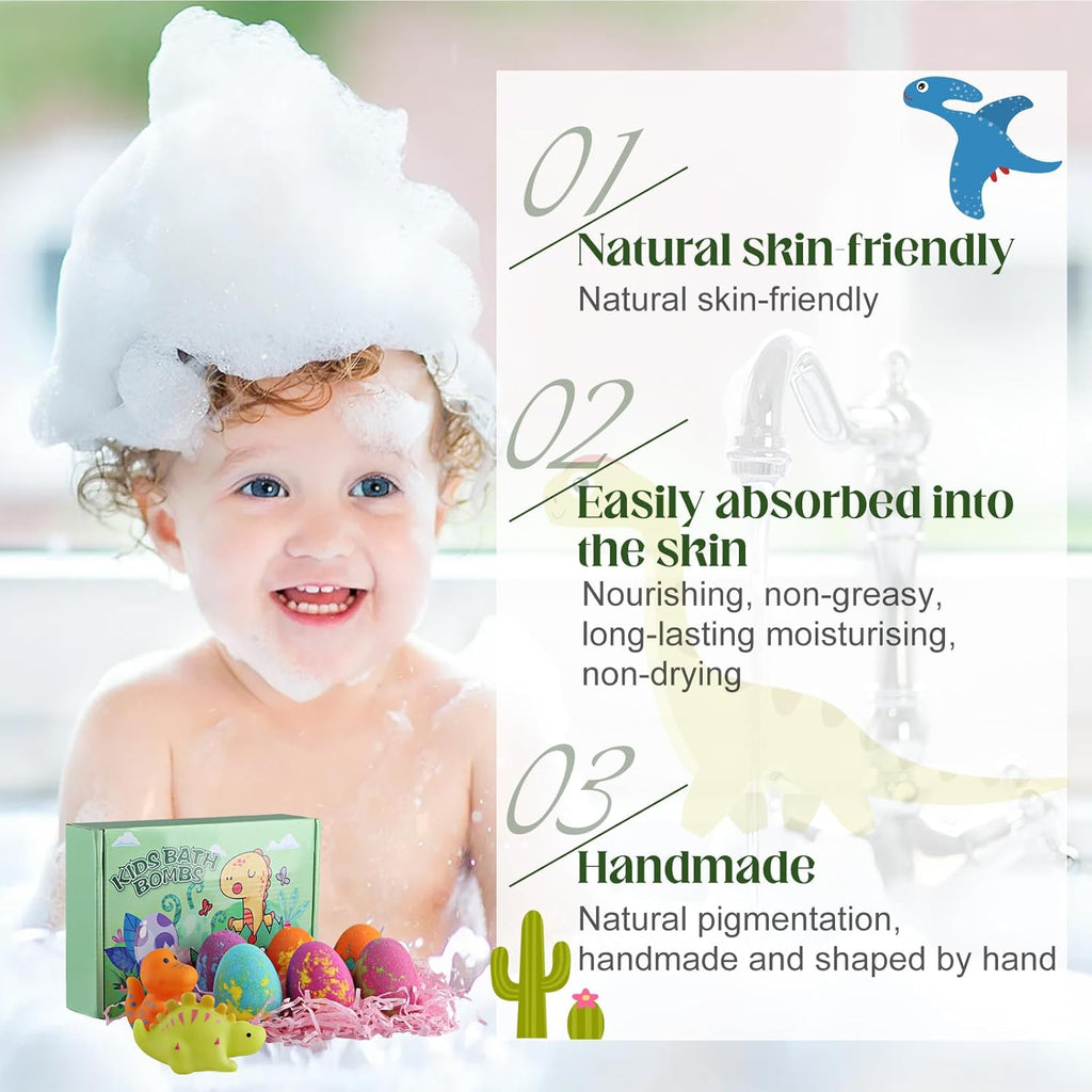 8PCS Bombe De Bain Enfant Avec Surprise À L'Intérieur Dinosaure, Coffret De Bombes De Bain Aux Huiles Essentielles Naturel, Coffret Cadeau Bombe De Bain Enfant Cadeaux Pour Garçons Filles