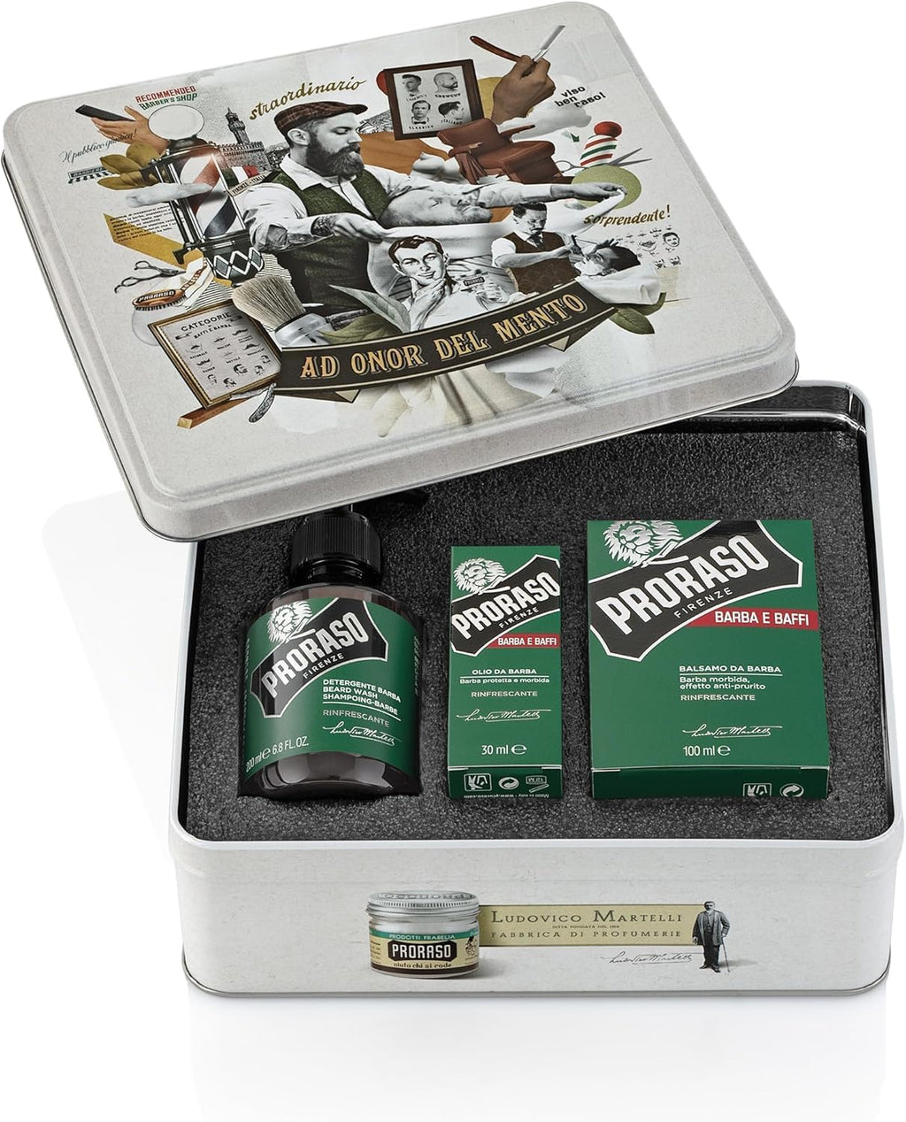 Coffret Soin Barbe Rafraîchissant (3 Produits) - Coffret Cadeau Pour Le Soin De La Barbe Avec Nettoyant À Barbe, Huile À Barbe Et Baume À Barbe - Fabriqué En Italie