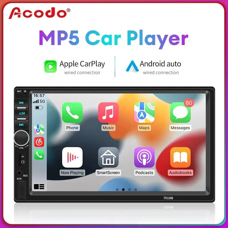 2Din Stereo 7Inch Wired Carplay Radio Touch Screen Automotive Multimedia Bluetooth USB TF FM Radio Autoradio MP5 Player