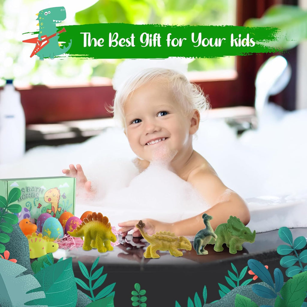 8PCS Bombe De Bain Enfant Avec Surprise À L'Intérieur Dinosaure, Coffret De Bombes De Bain Aux Huiles Essentielles Naturel, Coffret Cadeau Bombe De Bain Enfant Cadeaux Pour Garçons Filles