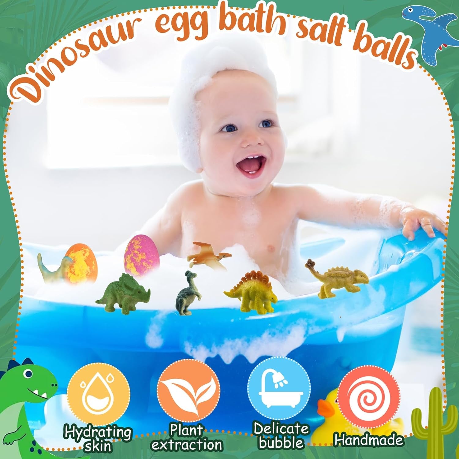 8PCS Bombe De Bain Enfant Avec Surprise À L'Intérieur Dinosaure, Coffret De Bombes De Bain Aux Huiles Essentielles Naturel, Coffret Cadeau Bombe De Bain Enfant Cadeaux Pour Garçons Filles