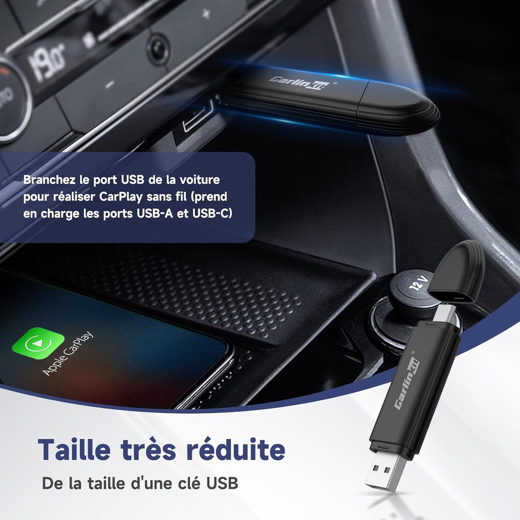 Mini SE Adaptateur Carplay Sans Fil,Convertissez Carplay Filaire En Carplay San Fil,5Ghz Wifi Auto-Connect,Prend En Charge Siri, Musique En Ligne,Navigation,Téléphone