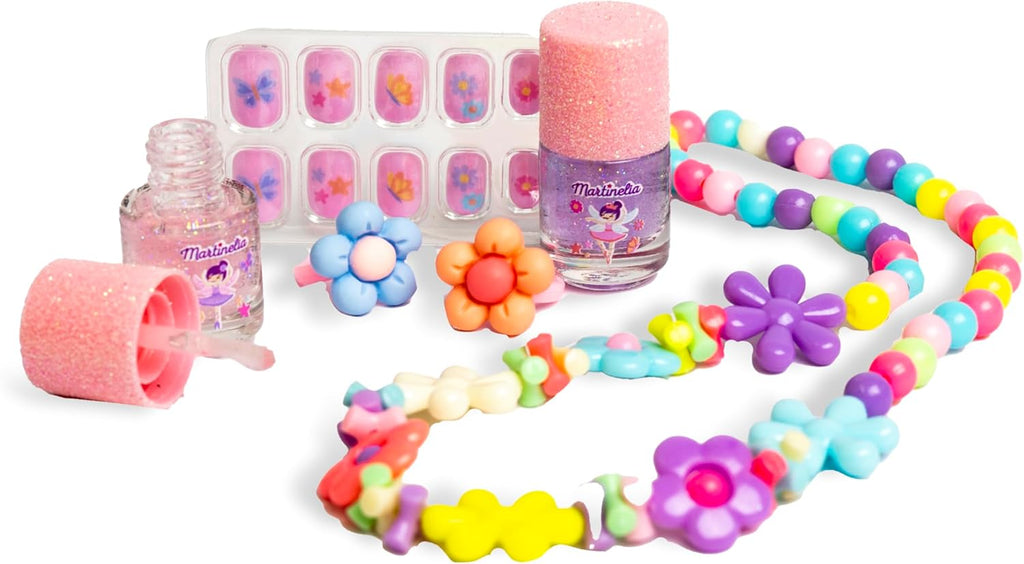 - Coffret Beauté Fée Et Papillon Pour Enfant - Coffret Pour Enfant Coloré Ongles Et Bijoux - 10 Faux Ongles Adhésifs + 2 Vernis À Ongles + 1 Collier + 2 Bagues - Cadeau Fille