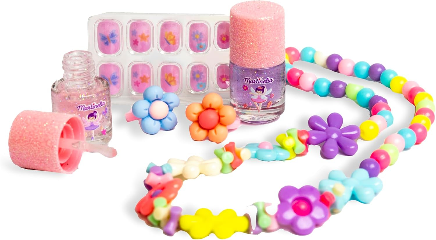 - Coffret Beauté Fée Et Papillon Pour Enfant - Coffret Pour Enfant Coloré Ongles Et Bijoux - 10 Faux Ongles Adhésifs + 2 Vernis À Ongles + 1 Collier + 2 Bagues - Cadeau Fille