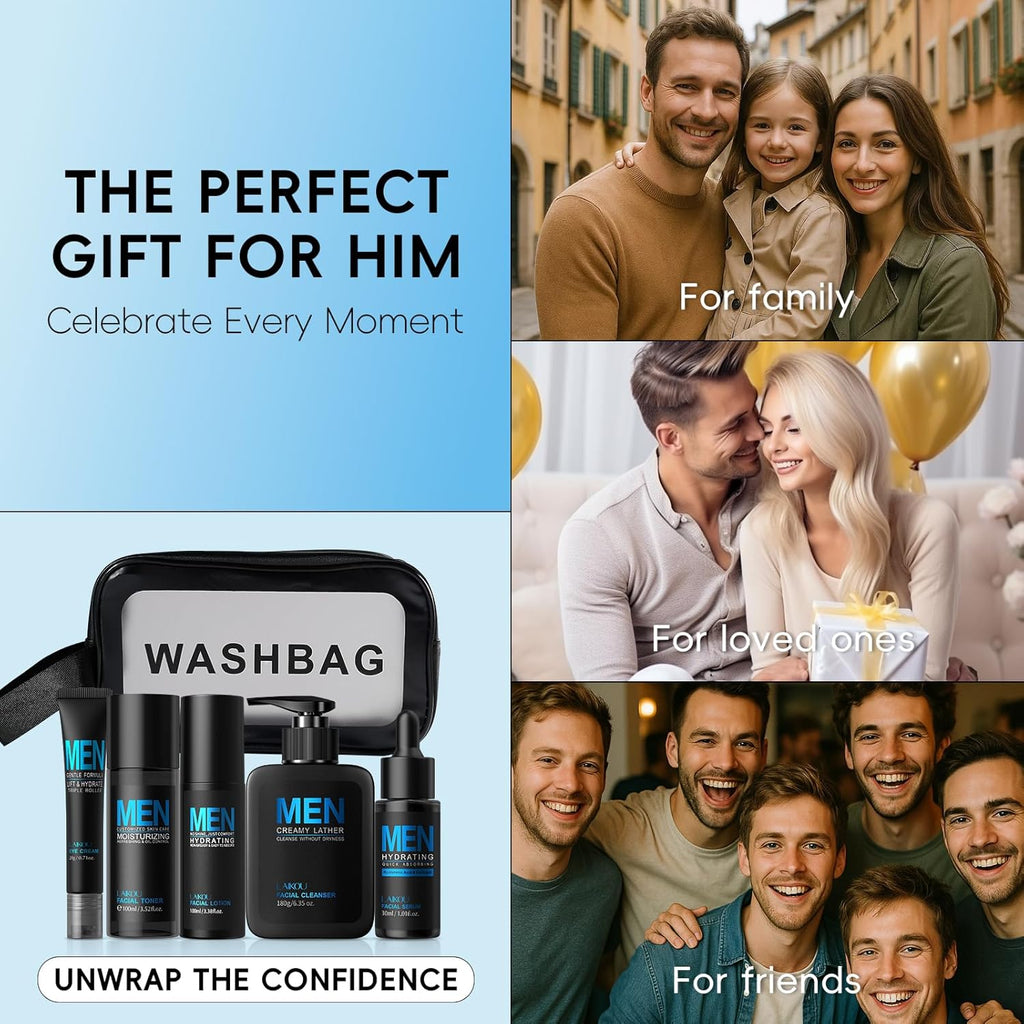 Kit De Soins Visage Homme - Routine Hydratante Complète 3 Pièces Avec Nettoyant, Lotion, Crème - Pour Tous Types De Peau (5 Pcs)
