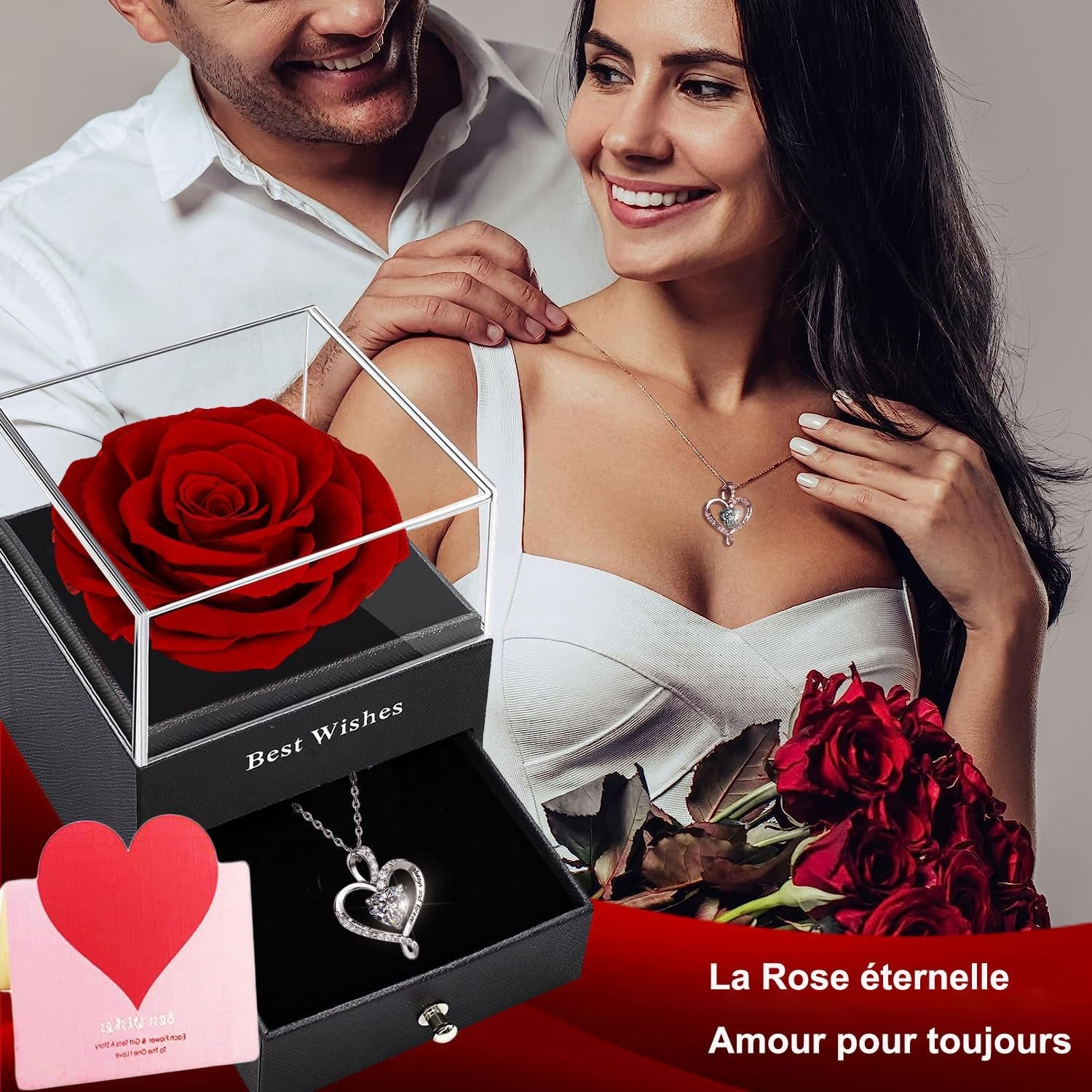 Rose Eternelle Rouge,Femme Boîte De Roses,Fleur Conservée,Rose Stabilisée,Cadeau Pour Elle La Anniversaire Saint Valentin Noël Fête Des Mères Cadeaux Pour Sa Femme Maman Grand-Mère Copine