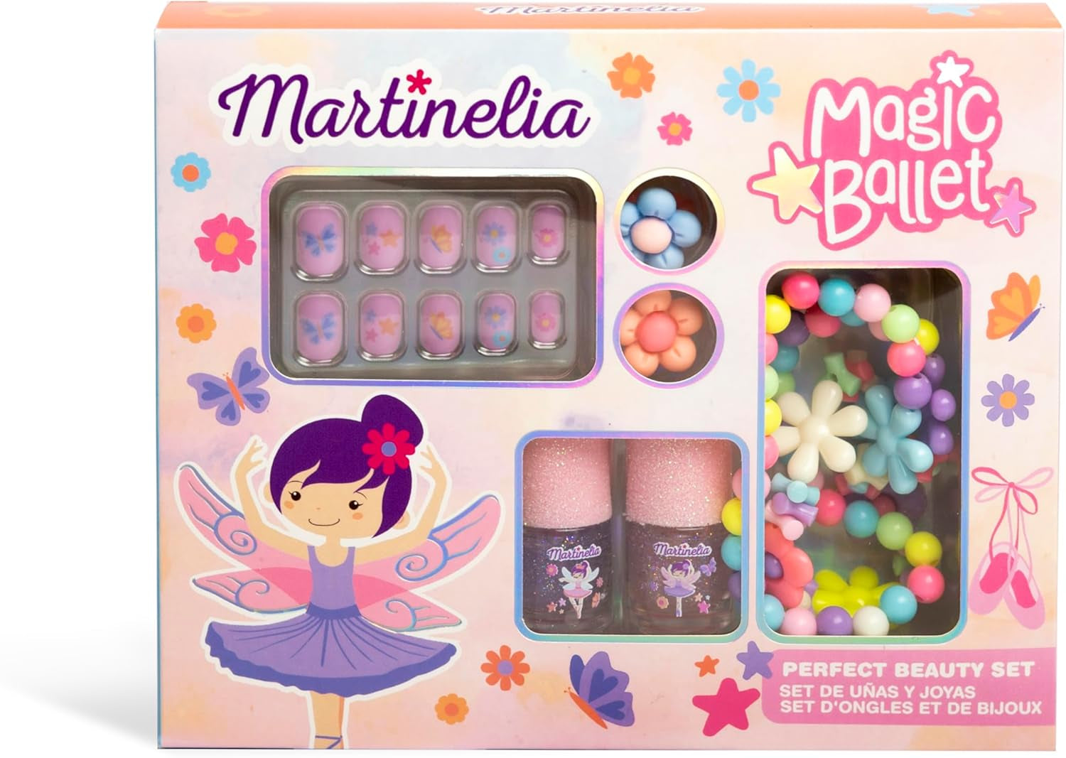 - Coffret Beauté Fée Et Papillon Pour Enfant - Coffret Pour Enfant Coloré Ongles Et Bijoux - 10 Faux Ongles Adhésifs + 2 Vernis À Ongles + 1 Collier + 2 Bagues - Cadeau Fille