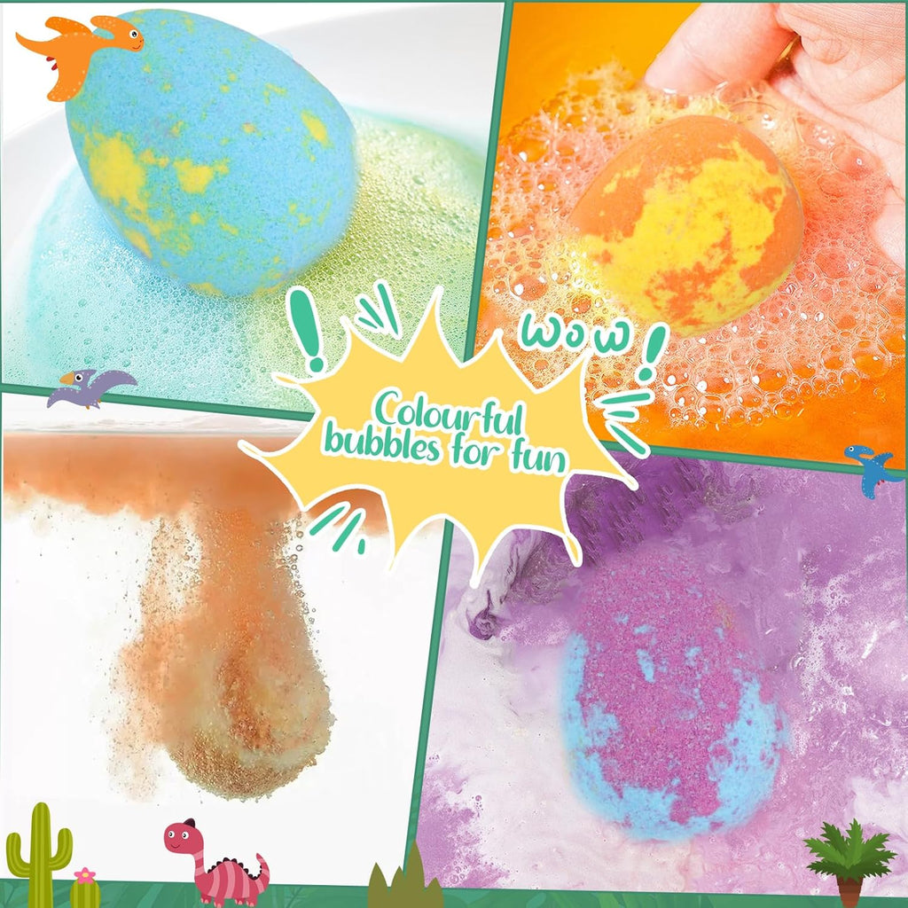 8PCS Bombe De Bain Enfant Avec Surprise À L'Intérieur Dinosaure, Coffret De Bombes De Bain Aux Huiles Essentielles Naturel, Coffret Cadeau Bombe De Bain Enfant Cadeaux Pour Garçons Filles
