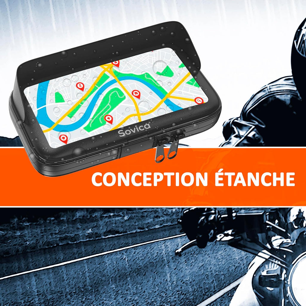 Support Telephone Moto Etanche Sacoche Telephone Moto Avec Visiere Valide Pour Les Smartphones Jusqu'A Un Ecran De 7,5" Valable Pour Les Guidons De Tous Types Porte Telephone Moto